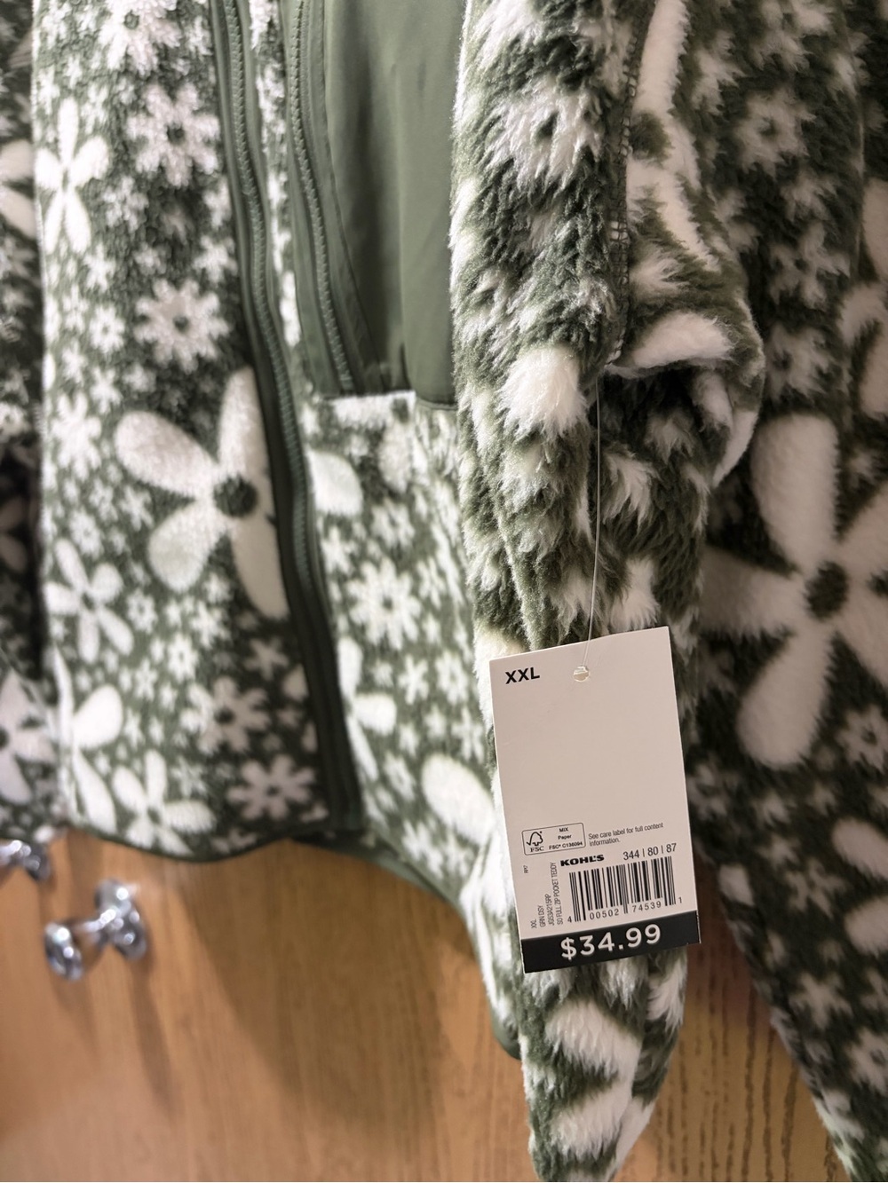 SO Olive Green and White Floral Fleece Jacket - Picture 4 of 7